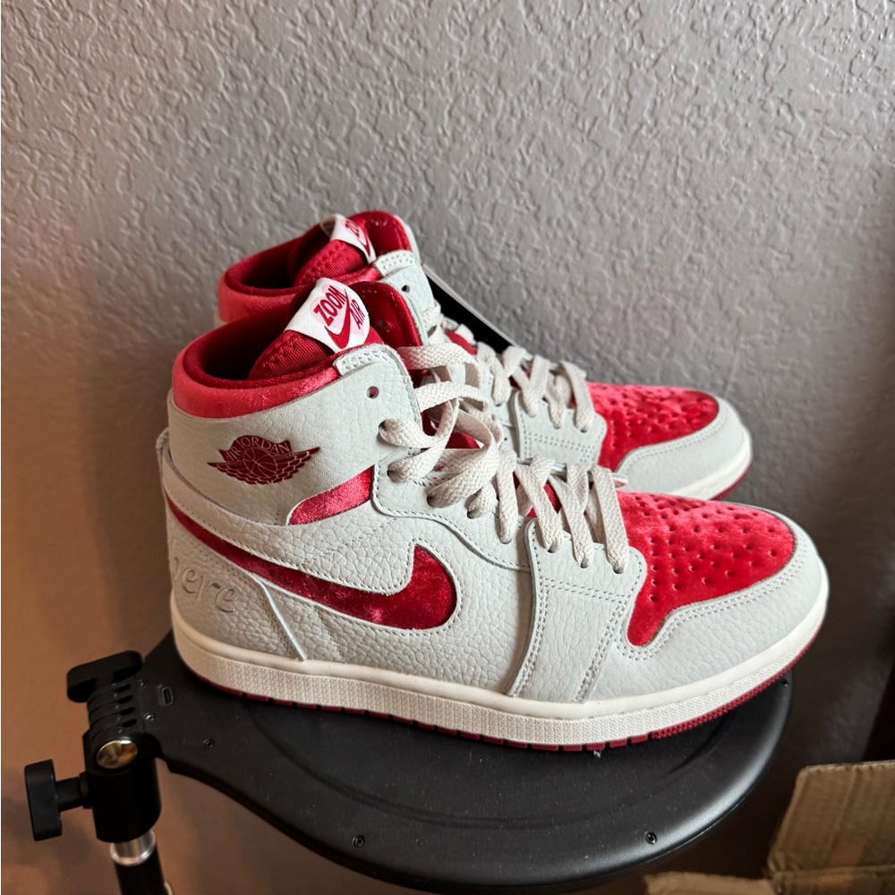 Jordan Women's Red and White High-Top Sneakers